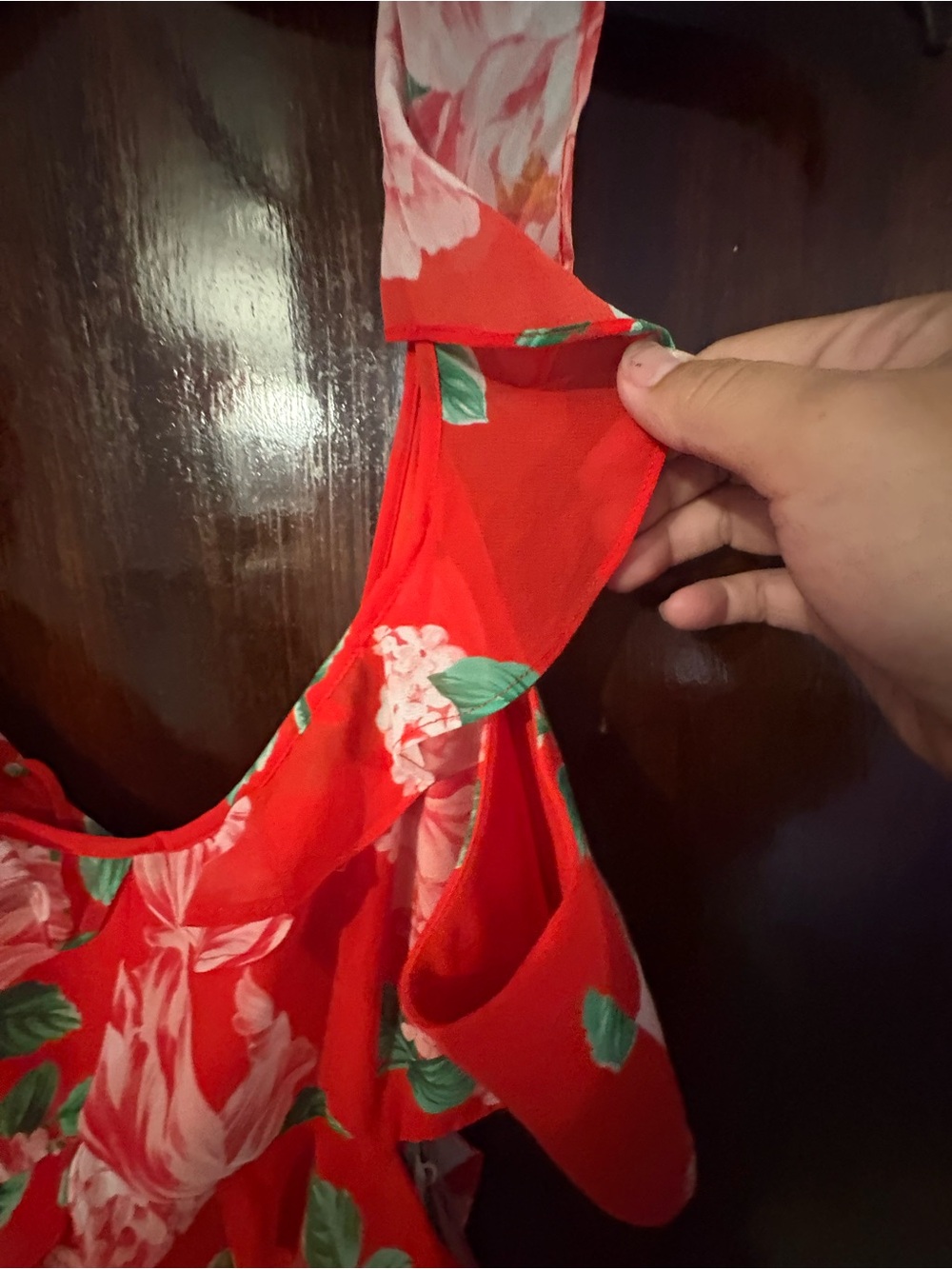 Ever New Red Floral High-Low Ruffle Maxi Dress. Size Large. - Picture 4 of 10